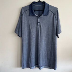 LULULEMON Men’s “Evolution” Navy Blue Stripe 3-Button Polo Shirt Size XXL EUC